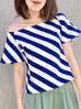 Blue Striped Side Zip Off-the-Shoulder Darted Top