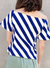 Blue Striped Side Zip Off-the-Shoulder Darted Top