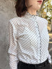 Polka Dot Contrast Scallop-Stitched Detail Airy Blouse