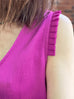 Fuchsia Pleated Ruffle Shoulder Textured Silk Tank