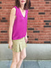 Fuchsia Pleated Ruffle Shoulder Textured Silk Tank