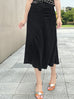 Lustrous Black Layered Waist A-line Silky Midi Skirt