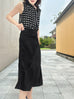 Lustrous Black Layered Waist A-line Silky Midi Skirt