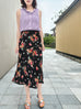 Black Floral Layered Waist A-line Breezy Midi Skirt