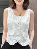 Crisp White Linen Blend Ruffle Waistcoat Top