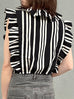 Mono Stripes Double Breasted Ruffles V-neck Crop Top