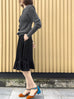 Lustrous Black Ruffle Hem A-line Knee Length Skirt