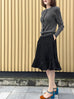 Lustrous Black Ruffle Hem A-line Knee Length Skirt