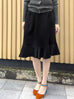 Lustrous Black Ruffle Hem A-line Knee Length Skirt