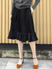 Lustrous Black Ruffle Hem A-line Knee Length Skirt