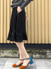 Lustrous Black Ruffle Hem A-line Knee Length Skirt