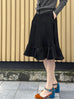 Lustrous Black Ruffle Hem A-line Knee Length Skirt