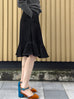 Lustrous Black Ruffle Hem A-line Knee Length Skirt