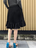 Lustrous Black Ruffle Hem A-line Knee Length Skirt