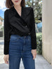 Black Pin Dot Eyelash Lace Collar Long Cuff Shirt