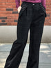 Black Checks Pleated Ruffle Pocket Wide Leg Trousers