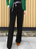 Pinstripes Crease Front Wide-Leg Trousers w/Removable Silky Sash