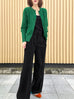 Pinstripes Crease Front Wide-Leg Trousers w/Removable Silky Sash