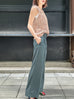 Green Stripe Crease Front Wide-Leg Trousers w/Removable Silky Sash