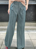 Green Stripe Crease Front Wide-Leg Trousers w/Removable Silky Sash