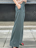 Green Stripe Crease Front Wide-Leg Trousers w/Removable Silky Sash