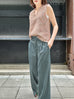 Green Stripe Crease Front Wide-Leg Trousers w/Removable Silky Sash