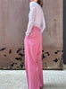 Sweet Pink Crease Front Wide-Leg Trousers w/Removable Silky Sash