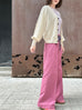 Sweet Pink Crease Front Wide-Leg Trousers w/Removable Silky Sash