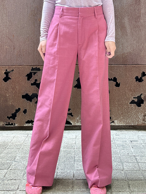 Sweet Pink Crease Front Wide-Leg Trousers w/Removable Silky Sash