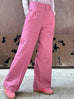 Sweet Pink Crease Front Wide-Leg Trousers w/Removable Silky Sash