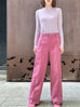 Sweet Pink Crease Front Wide-Leg Trousers w/Removable Silky Sash