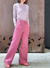 Sweet Pink Crease Front Wide-Leg Trousers w/Removable Silky Sash