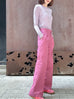 Sweet Pink Crease Front Wide-Leg Trousers w/Removable Silky Sash