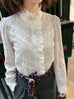 Patch Lace Ruffled Placket Stand Collar Shirt