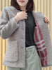 Oatmeal Button Front Collarless Mid-length Woollen Jacket