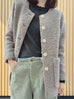 Oatmeal Button Front Collarless Mid-length Woollen Jacket