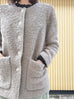 Oatmeal Button Front Collarless Mid-length Woollen Jacket