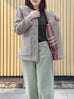 Oatmeal Button Front Collarless Mid-length Woollen Jacket