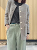 Oatmeal Button Front Collarless Mid-length Woollen Jacket