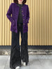 Purple Button Front Collarless Mid-length Bouclè Jacket