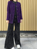 Purple Button Front Collarless Mid-length Bouclè Jacket