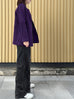 Purple Button Front Collarless Mid-length Bouclè Jacket