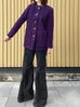 Purple Button Front Collarless Mid-length Bouclè Jacket