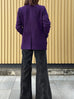 Purple Button Front Collarless Mid-length Bouclè Jacket