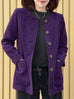 Purple Button Front Collarless Mid-length Bouclè Jacket