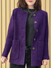 Purple Button Front Collarless Mid-length Bouclè Jacket