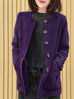 Purple Button Front Collarless Mid-length Bouclè Jacket