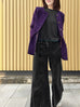 Purple Button Front Collarless Mid-length Bouclè Jacket