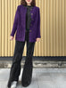 Purple Button Front Collarless Mid-length Bouclè Jacket