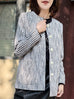 Textured Stripes Button Front Collarless Mid-length Jacket